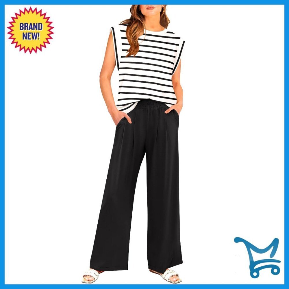 Sleeveless Tank Top and Palazzo Pants Lounge Set Soft Stretch Travel Wear